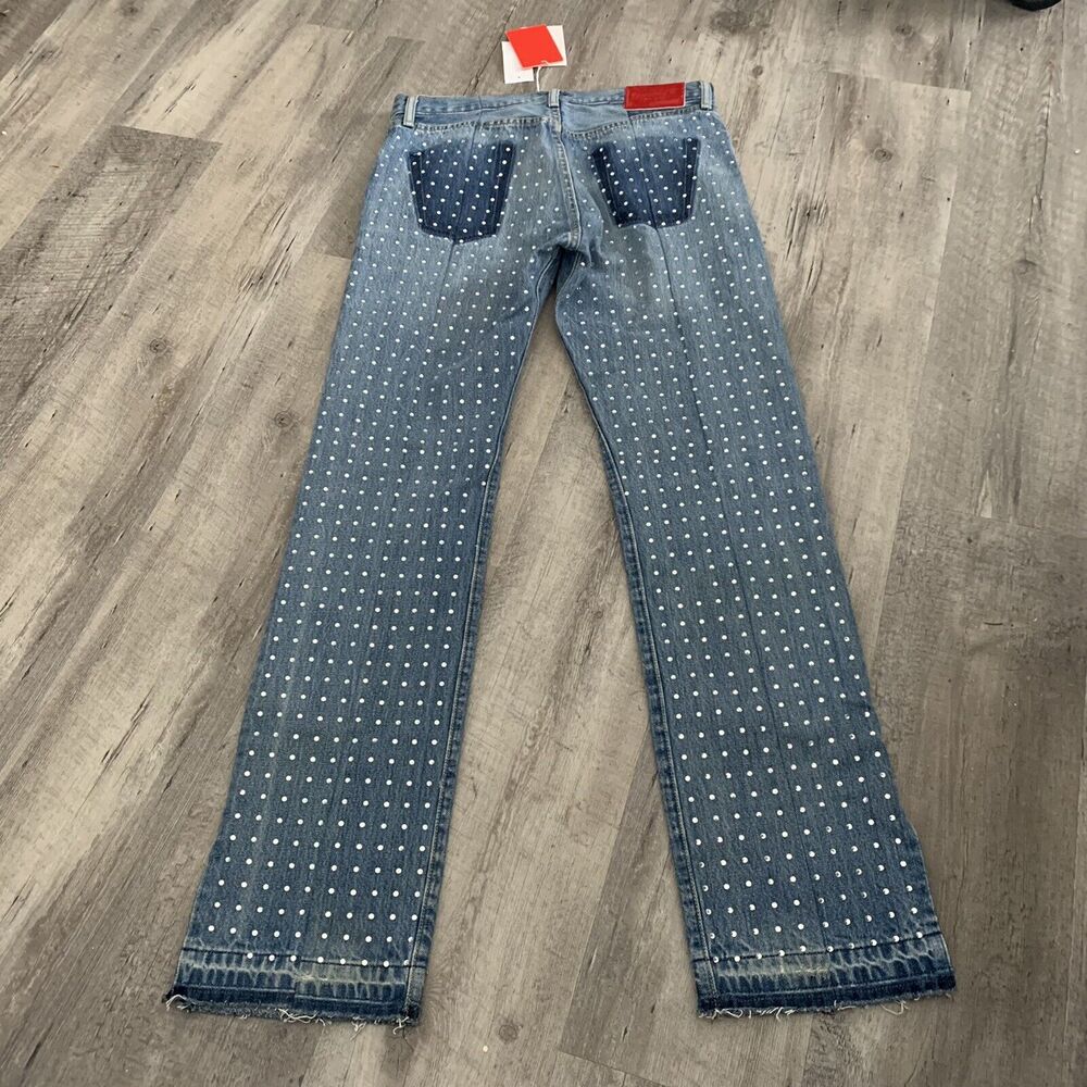 Frankie B Large Studded Jeans Womens 34 Straight Button Fly Released Hem $395
